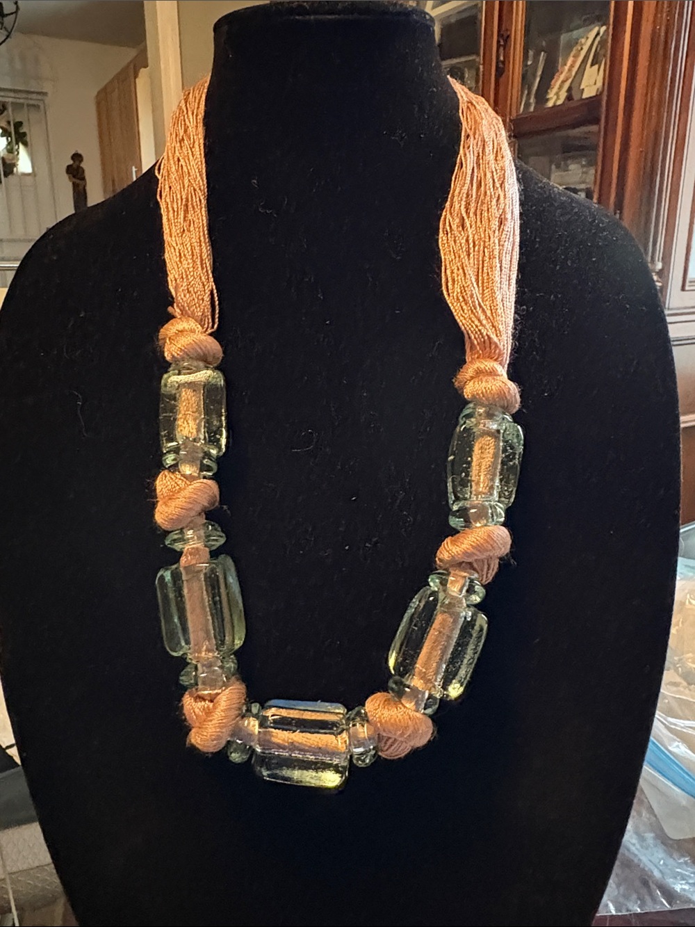 Statement Necklace Chunky Cylindrical Translucent Ice Quartz 26 inches